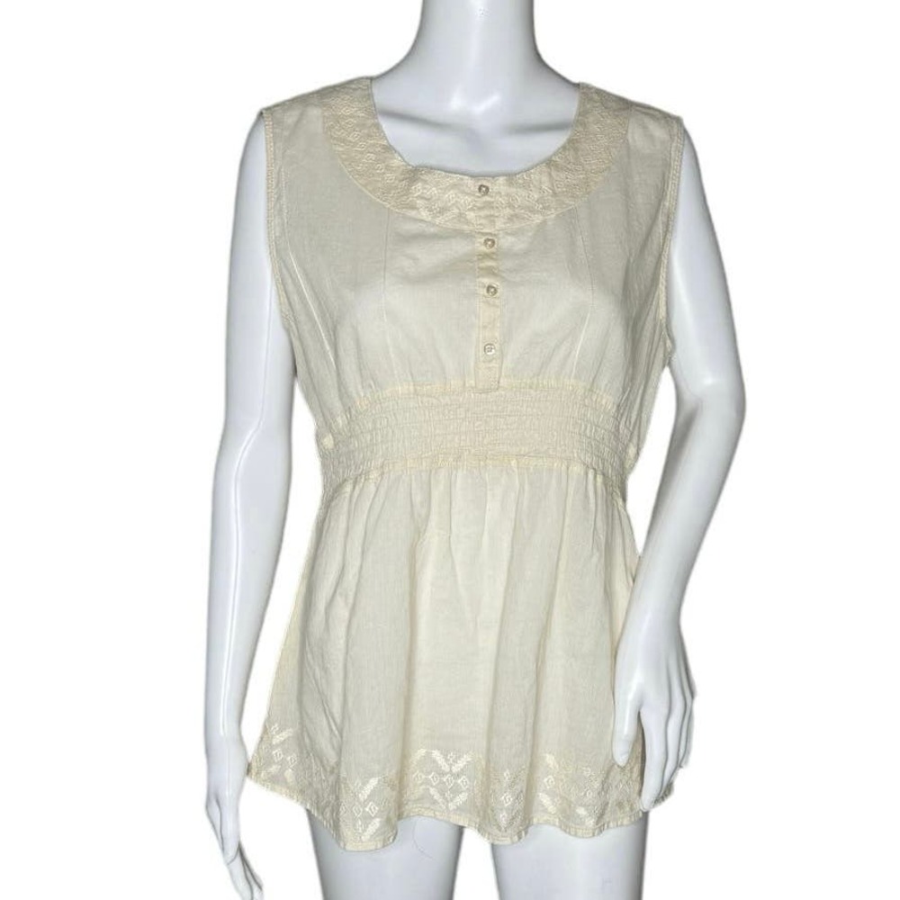 BIt & Bridle Shirt Womens Large Cream Babydoll Romantic Neutral Bohemian Peasant